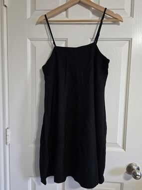 Melrose and Market Black Linen Blend Button Front Strappy Shift Dress S